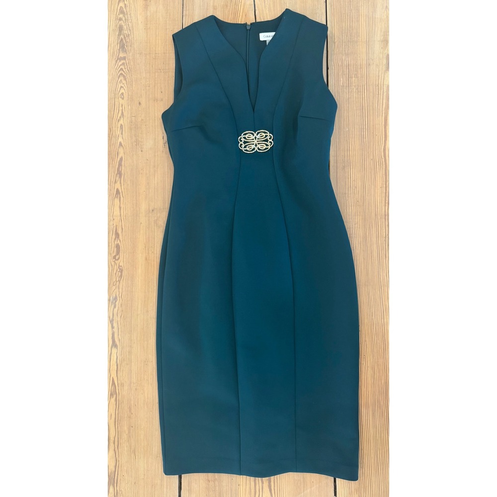 Calvin Klein Green Sleeveless Sheath Dress‎ Fitted Cocktail Holiday Party Size 2